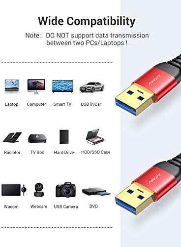 High-Speed AINOPE 2-Pack USB 3.0 A to A Male Cable – 6.6 FT Durable Male-to-Male Connection for KVM Switch, External Hard Drives, Laptops & TVs – Reliable Data Transfer Up to 5 Gbps for Enhanced Productivity and Versatile Use