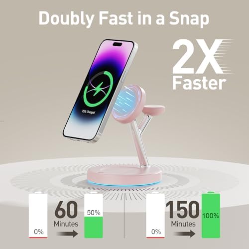 2025 Premium 3-in-1 Wireless Charging Station for i Phone 16, 15, 14, 13, 12 – Mag-Safe Compatible Charger Stand for Air Pods and i Watch – Fast, Efficient Power Hub with Sleek Design and Overcharge Protection for Home or Travel