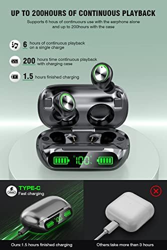 Ultimate Bluetooth Earbuds with 200 Hours Playback – IPX7 Waterproof, Noise-Canceling Design with LED Battery Display – Ergonomic In-Ear Wireless Headphones for Clear Calls & Enhanced Audio, Compatible with Smartphones, Smart TVs, Laptops, Android & i OS Devices