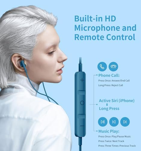 Premium Wired Earbuds with Microphone – Hi-Fi Stereo In-Ear Headphones for Powerful Bass & Crystal Clear Audio – Compatible with i Phone, Android & Most 3.5 mm Devices (Blue) – Ergonomically Designed for Comfort and Enhanced Daily Listening Experience