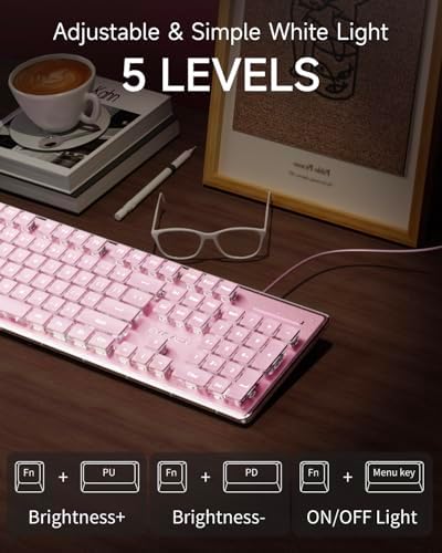 Transform Your Typing Experience with the EWEADN GX710 S White Backlit Wired USB Keyboard – Ergonomic, Quiet, and Crafted for Performance! Ideal for Gamers and Professionals, Featuring Elegant Metal Panel and Pudding Keycaps for Sleek Style. Enjoy Effortless Plug-and-Play Setup and Perfect Compatibility with Windows PCs and Laptops. Illuminate Your Workspace with Brilliant White LED Backlighting for Enhanced Visibility in Low Light. Durable Design Ensures Longevity, While Whisper-Quiet Keystrokes Create a Focused Environment. Upgrade Your Productivity and Comfort Today with this Full-Size, Modern Keyboard – The Ultimate Choice for Efficient Typing, Gaming, and Everyday Use!