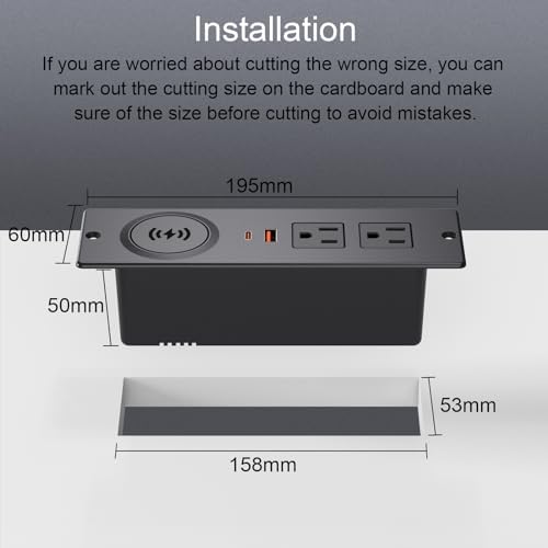 Haiaoyyds Innovative Recessed Power Strip with 15 W Wireless Charging Station – Sleek Flush Mount Design Featuring 2 AC Outlets, 2 USB Ports, and 6.56 FT Flat Plug Cable for Effortless Connectivity in Drawers, End Tables, Sofas, and Cabinets – Ultimate Solution for Clutter-Free Charging and Enhanced Device Accessibility