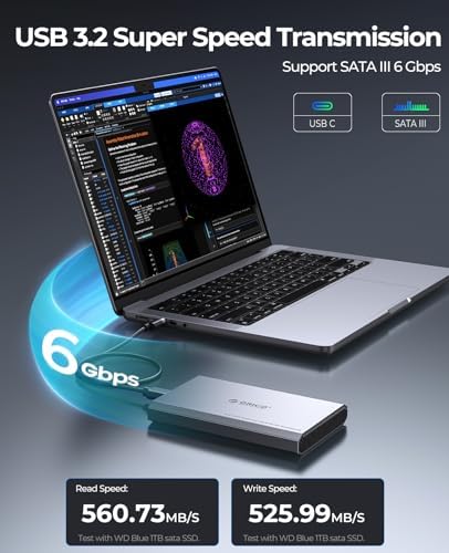 Elevate Your Data Storage with ORICO Aluminum USB C Hard Drive Enclosure – High-Speed 2.5 Inch SATA SSD/HDD Case for Enhanced Performance, Includes USB 3.2 Gen 2 Dual Connectivity Cable for Seamless Compatibility with mac OS, Windows, and Linux – Ideal Solution for Samsung, Crucial, and WD Drives