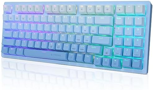 HUO JI Gradient Blue Wireless Mechanical Keyboard – Versatile 3-Mode Connectivity (Bluetooth, 2.4 G, Wired) with RGB Backlighting & Hot Swappable White Switches for Ultimate Customization – Compact 94-Key Layout Perfect for Gaming & Office Use