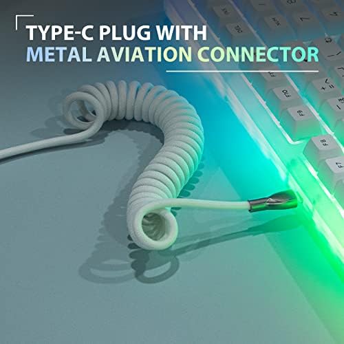 Transform Your Gaming Experience with the EPOMAKER Mix 1.8 m Coiled USB C to USB A TPU Keyboard Cable – Detachable Metal Aviator for Ultimate Customization, Sleek White Design for Enhanced Aesthetics, and Superior Performance for Mechanical Gaming Keyboards