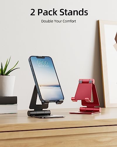 Nulaxy 2 Pack Dual Folding Cell Phone Stand, Fully Adjustable Foldable Desktop Phone Holder Cradle Dock Compatible with Phone 16 15 14 13 12 Pro Xs Xs Max Xr X 8, All Phones, Black & Silver – Enhanced Compatibility and Speed