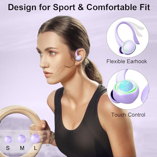 Ultimate Bluetooth 5.4 Sports Earbuds with 50-Hour Playtime, IP7 Waterproof Design, and Enhanced Deep Bass – Perfect for Fitness Enthusiasts and Runners in Vibrant Purple, Engineered for Unmatched Comfort and Superior Noise Cancellation