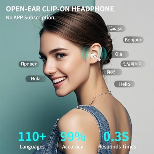 Premium Clip-On Bluetooth 5.4 Earbuds | Open Ear Sport Headphones with 35-Hour Battery Life for All-Day Listening | Ultra-Lightweight Wireless Earphones Featuring Crystal-Clear Voice Calls & Integrated Microphone | Ideal for Fitness and Outdoor Adventures (Sleek Black)
