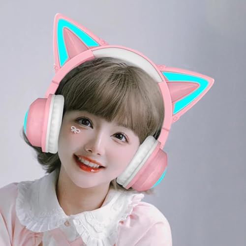 Cute Cat Ear LED Bluetooth Headphones – Stylish Over-Ear Wireless & Wired Audio Headset for Music Lovers, Perfect for Travel & Everyday Use (Black)