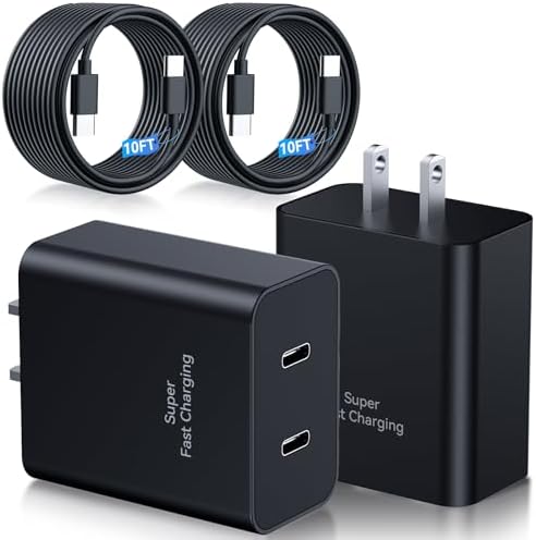Samsung 45 W Dual Port USB-C Fast Charger with 10 FT Cables – Ultimate Rapid Charge Solution for Galaxy S Series Devices – Efficient Power Delivery for On-the-Go Charging Needs and Enhanced Compatibility with S25, S24, S23, S22, S21, S20+