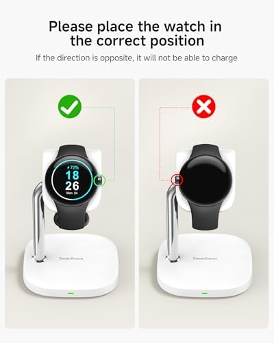 Sleek Black Fast Charging Stand for Google Pixel Watch 3/2 & Swan Scout 505 G2 – Stylish, Compact Charger Base with Advanced Safety Features and Rapid Power Delivery for Smartwatch Enthusiasts