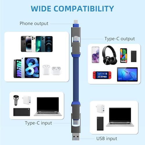 Multi Keychain Charging Cable Travel Portable Charger Cable Magnetic 4 in 1 USB C Cable Compatible with IP 15/15 Pro/ 15 Plus/ 15 Pro Max/MacBook/Galaxy (Lava Black) – Enhanced Compatibility and Speed