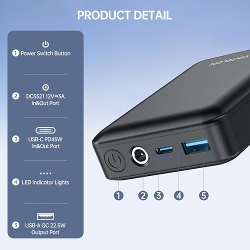 Compact 15000 m Ah 12 V Power Bank with PD45 W Fast Charging – Ultimate USB-C Battery Solution for Breast Pumps, Heated Jackets, and Outdoor Gear – Lightweight, Versatile, and Rapid Recharge for All Your Devices