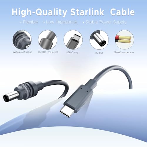 Starlink Mini USB-C to DC Power Cable, Max 100W Input USB Type C to DC Cable, Waterproof, Starlink Mini USB Cable Compatible with 65W+ PD Source 3M/10Ft – Enhanced Compatibility and Speed