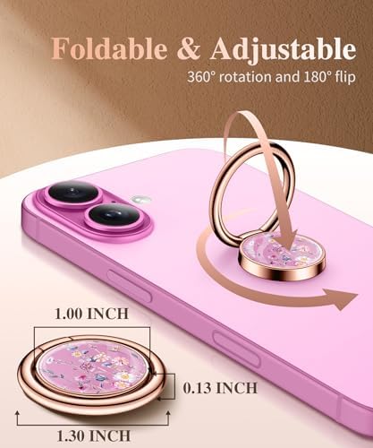 GVIEWIN Stylish Marble Phone Ring Holder with 360° Rotation for Ultimate Grip and Kickstand Functionality – Compatible with i Phone 16 Pro Max, 15 Plus, 14, 13, 12 Series & Galaxy S25/S24 Ultra – Elegant Flowing Sakura Design for Enhanced Safety and Usability
