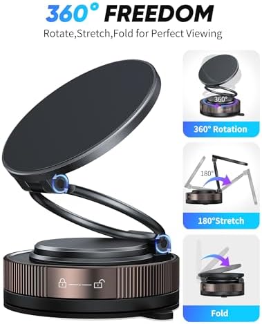 Magnetic Suction Cup Car Phone Holder by i Mangoo – 360° Rotatable Smartphone Mount for Universal Compatibility – Enhanced Stability for Safe Navigation and Hands-Free Convenience – Ideal for Mag Safe Devices