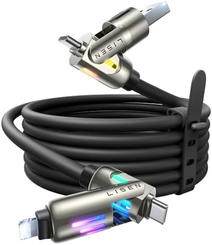 LISEN 240 W 4-in-1 USB C to Lightning Charging Cable – 10 FT Heavy-Duty Multi-Device Charger with LED Indicator for i Phone 16/15/14 Pro, Mac Book, i Pad, Samsung S25 & Nintendo Switch – Ultimate Flexibility and Fast Power Delivery
