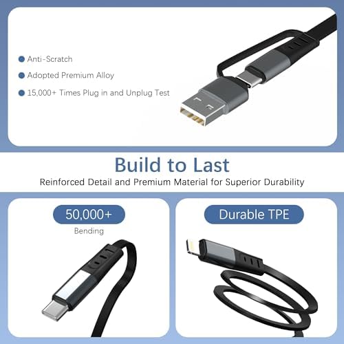 Revolutionary 100 W Retractable Multi-Device Charging Cable: Fast-Powered Type C, Micro USB, & Lightning Connectors for Effortless Charging – Tangle-Free 4 FT Design for i Phone, Galaxy, Android, i Pads & Mac Books – MFi Certified for Optimal Apple Compatibility – Perfect for Travel Enthusiasts & Everyday Use