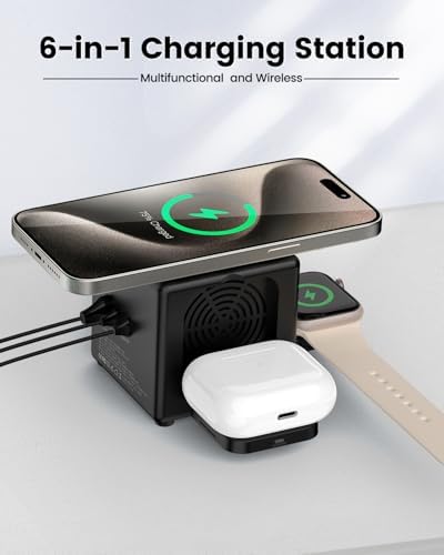 All-in-One Wireless Charging Station for Apple Devices – Portable 3-in-1 Fast Charger with 3 USB Ports for i Phone 16 Pro Max, 15 & More – Sleek Black Nightstand Dock for Effortless Device Management and Enhanced Compatibility