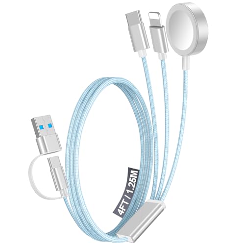 Ultimate 2-Pack Fast Charging Cable Set: Versatile USB A/Type C/Lightning Cables for Quick Charging of Apple Watch & i Phone, 4 FT Length for Seamless Travel Compatibility with i Phone 11-16, i Pad, Apple Watch Ultra & SE, Durable Multi-Device Solution for Enhanced Power Efficiency and Convenience