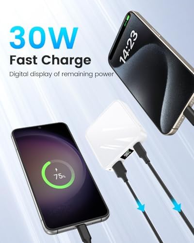 Ultra-Compact 10000 m Ah Fast Charge Mini Power Bank with Smart LED Display – Portable USB C Charger for i Phone, i Pad, Samsung & Android Devices – Optimal Power Solution for On-the-Go Charging