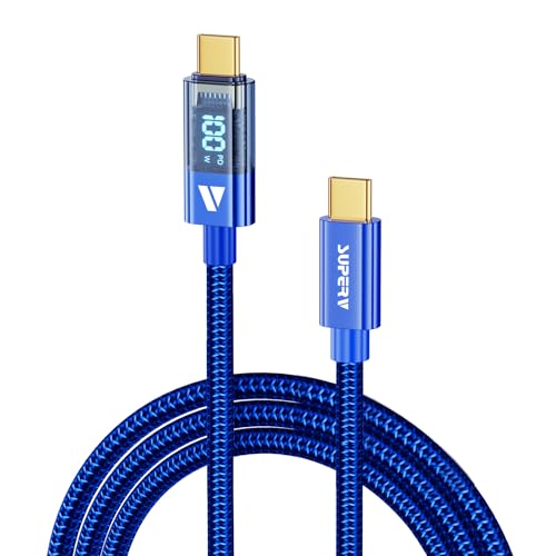 SUPERV 6.6 ft Type C Fast Charging Cable – Premium Nylon Braided USB C Charger with 100 W Power Delivery, High-Speed 480 Mbps Data Transfer, and LED Charging Status Indicator – Ideal for Laptops, Smartphones, and Tablets