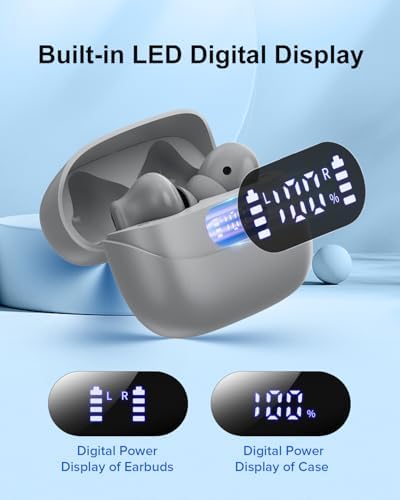 Sleek Rose Gold Wireless Earbuds with Bluetooth 5.3 | 42-Hour Long Battery Life & IPX7 Waterproof Design | Premium Noise Cancelling Earphones for Exceptional Audio | Intelligent LED Display for Seamless Connectivity on i OS & Android