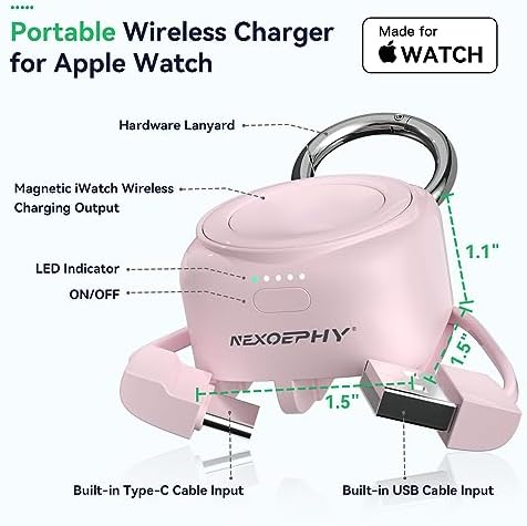 Dreamy Pink Portable Charger for Apple Watch – Wireless Magnetic Power Bank with 1200 m Ah Capacity, MFi Certified for All Models Including Series 9/8/7/6/5/4/3/2/SE/Ultra/Ultra 2 – Stylish & Compact Design for On-the-Go Charging Solutions
