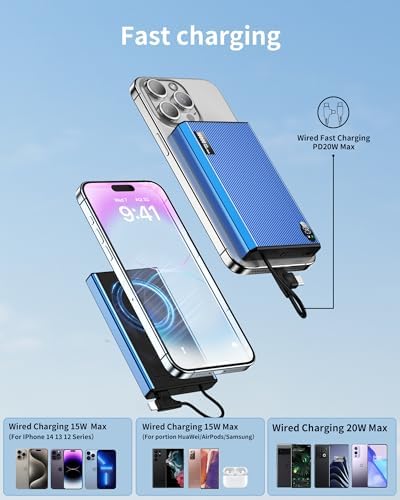 Ultra-Slim 10000 m Ah Magnetic Power Bank – Fast 20 W Charging with Built-in USB-C for i Phone 15/14/13/12 Pro Max – Lightweight Travel Charger with Mag Safe Technology and LED Display – Safe, Stylish, and Convenient Power Solution