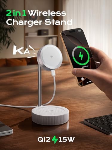 THREEKEY Qi2 15 W Magnetic Wireless Charging Hub – Ultimate Adjustable Charging Station for i Phone 16-12 Series & Air Pods with Dual-Sided Magnetic Grip, 180° Rotatable Design, and Sleek Space-Saving Aesthetics for Effortless Home and Office Power Solutions