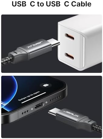 JSAUX 100W USB C to USB C Cable [2-Pack 15FT], Type C Fast Charging Cable Compatible with iPhone 16/16 Plus/16 Pro Max/iPhone 16e, iPhone 15 Series, Galaxy S25/S24/S23/S22, MacBook, iPad, Pixel-Grey – Enhanced Compatibility and Speed