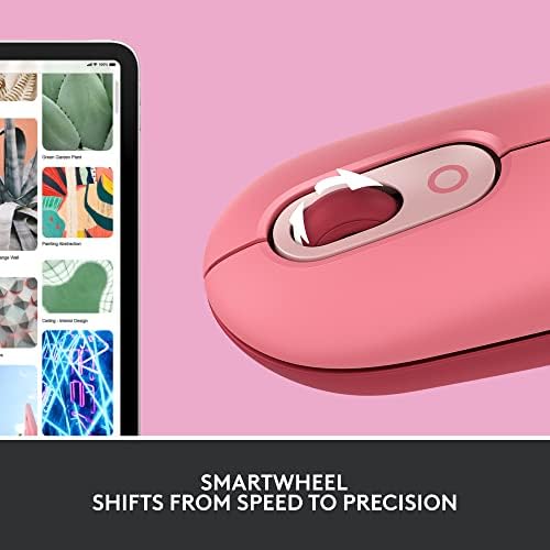 Logitech POP Wireless Mouse in Heartbreaker Rose – Customizable Emojis, Silent Click Technology, Precision Scrolling & Multi-Device Compatibility for Effortless Navigation and Personal Expression