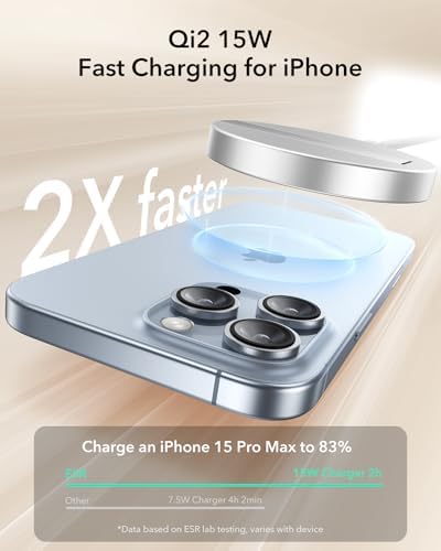 ESR Mag Safe Charger Duo Pack – 15 W Fast Wireless Charging Pad with Qi2 Technology for i Phone 12-16, Galaxy S25, and Air Pods – Superior Magnetic Alignment & Type-C Cable Included – Sleek Black Design for Effortless Charging Convenience