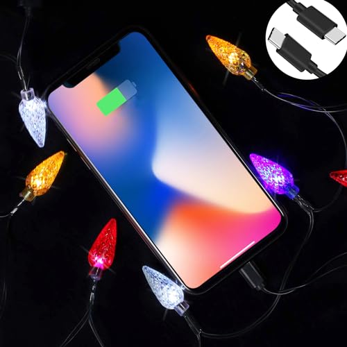 MACLARONX 2 Pack USB-C to Lightning Christmas Light Charging Cable – 4.5 FT Festive LED Connector for i Phone 6-14 Pro/Max/Plus/XS/XR – Stylish & Functional Holiday Charger with 10 Decorative Lights