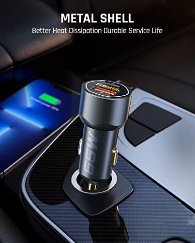 High-Performance Fanttik 65 W Dual Port USB-C Car Charger – Fast Charging Adapter for i Phone 14/14 Pro, Mac Book Air, and Samsung Galaxy Devices – Enhanced PD3.0 & QC3.0 Compatibility for On-the-Go Power Solutions