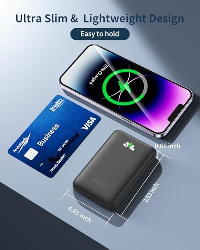 Ultra Slim ANOUV 10,000 m Ah Portable Charger – Fast Charging Power Bank with PD 22.5 W & QC 3.0 for i Phone and Android Devices – Lightweight External Battery for On-the-Go Charging Needs