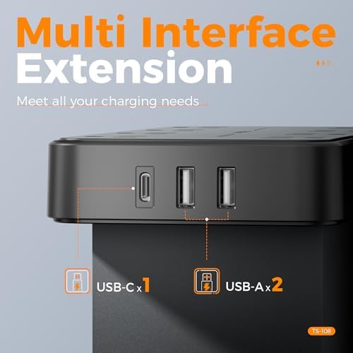 TESSAN 8-Outlet Surge Protector Power Strip with 3 USB Ports (1 USB-C) – 1080 Joules of Safety, Wall-Mountable Extension Cord for Home, Office, and Dorm – Ultimate Charging Hub for Multiple Devices and Enhanced Protection