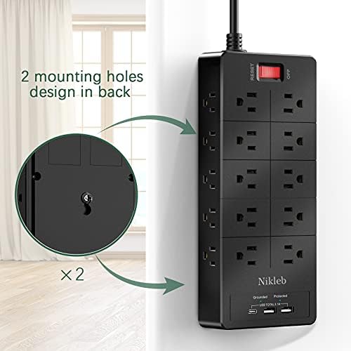 Maximize Your Power with the 23-in-1 Heavy Duty Surge Protector Power Strip – 20 Outlets Plus 2 USB and 1 USB-C Ports, 6 ft Wall-Mountable Extension Cord for Efficient Gaming, Office, and Home Setup – Unmatched Compatibility and Fast Charging Solutions