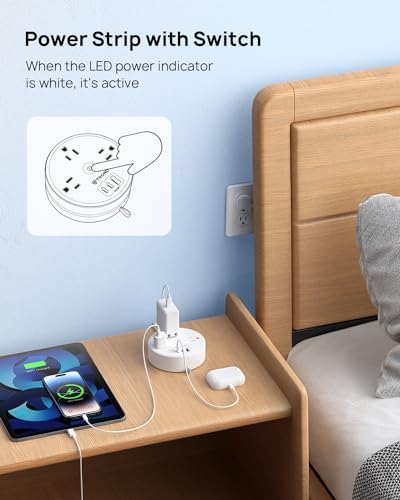 Compact TROND 20 W USB-C Travel Power Strip – Retractable 5 ft Extension Cord with 3 AC Outlets for Fast Charging, Perfect Cruise Ship Essential, Ultra-Thin Flat Plug for Home & Dorm Use – Stay Organized & Connected Anywhere