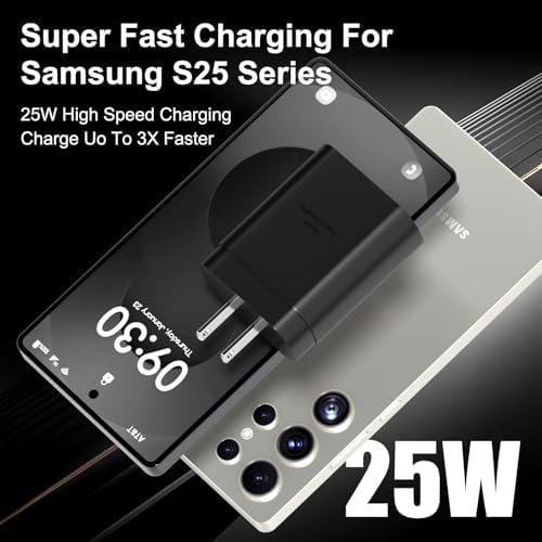 Ultra-Fast 25 W Type C Charger with 10 ft USB C Cable – 3-Pack for Samsung Galaxy Devices Including S25/S24/S23/S22/S21/Note Series – Optimal Charging Efficiency and Versatile Connectivity for Home and Travel