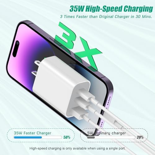 Dual-Port 35 W 3-Port USB C Charger Block for i Phone 16/15 – Fast Charging Power Adapter for Multi-Device Convenience – Compact Multiport Wall Charger for Home, Office & Travel – Essential Accessory for Enhanced Compatibility and Speed