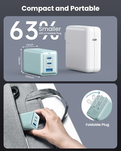 High-Efficiency 128 W USB C Wall Charger – Ga N III 3-Port Fast Charging Hub for Mac Book, i Phone, Galaxy & More – Portable 65 W Adapter with Foldable Design for Ultimate Convenience and Speed