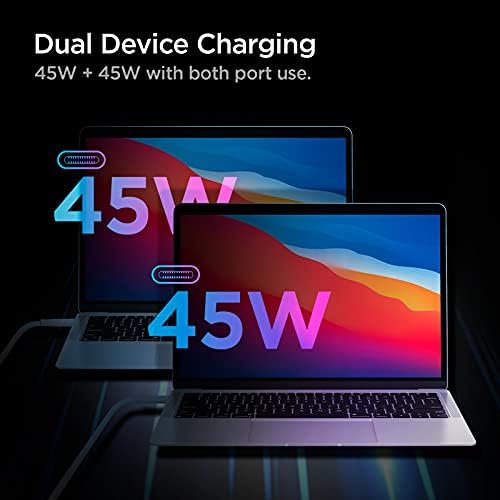 Effortless Power: Spigen 70 W Ga N II Dual USB-C Wall Charger – Fast Charging for Mac Book Pro, i Pad, i Phone & More – Compact Design for On-the-Go Efficiency with Dual Ports & 60 W Single Port Capability – Ultimate Compatibility & Enhanced Safety for All Your Devices