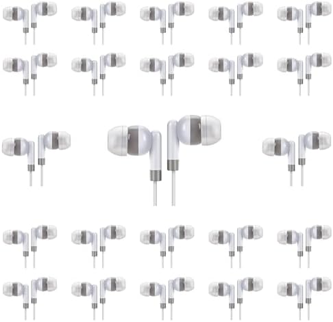 Bulk 100-Pack Classroom Earbuds – Individually Bagged White Student Headsets for Enhanced Learning & Convenience – Ideal Wired Earphones for Schools, Airplanes, Hospitals & Churches – Durable, Lightweight Design with Superior Compatibility and Sound Quality
