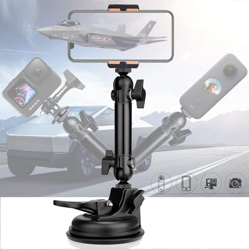 Ultra-Stable Heavy-Duty 100 mm Suction Cup Camera Mount – Dual Adjustable Ball Heads for i Phone, Go Pro, Insta360 & More – Secure Windshield Holder for Dash Cams and Smartphones (1.5 kg Load Limit) – Ideal for Adventure Filming and Daily Commutes