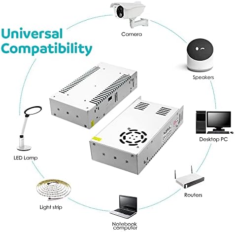 Aclorol 5 V 70 A Universal Power Supply – 350 W High-Efficiency AC to DC Transformer for LED Strips, CCTV Cameras, and Security Systems – Versatile Power Adapter with Rapid Switching Technology and Enhanced Compatibility for Optimal Device Performance