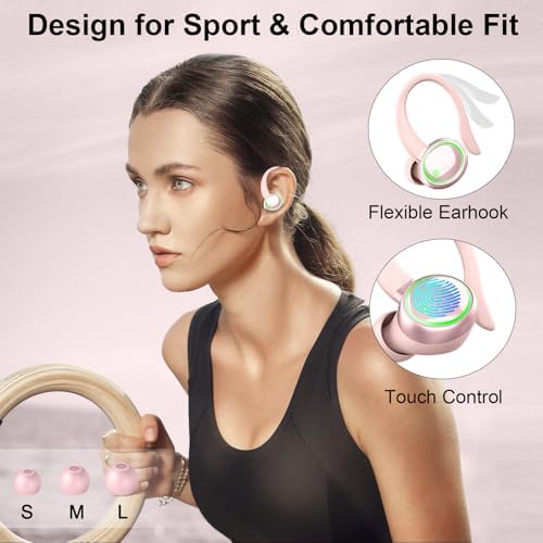 Elevate Your Fitness Experience with Premium Bluetooth 5.4 Wireless Earbuds – 50 Hours of Deep Bass Playback, Advanced ENC Noise Cancellation, and IP7 Waterproof Durability – Ideal for Gym Enthusiasts and Active Lifestyles with Secure Earhooks for Unmatched Comfort and Performance