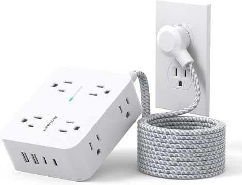 HANYCONY 6 ft Surge Protector Power Strip with 8 Outlets & 2 USB-C Ports – Essential College Dorm Extension Cord with Space-Saving Flat Plug for Fast Charging and Device Safety – Perfect for Home Office and Tech Needs
