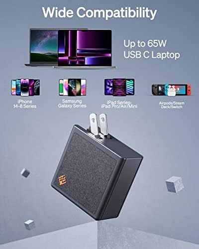 High-Efficiency 65 W/45 W USB-C Ga N Laptop Charger – Compact Foldable Wall Adapter for Seamless Charging of Lenovo, Dell, Chromebook, i Phone, and i Pad – Unmatched Compatibility & Rapid Power Delivery