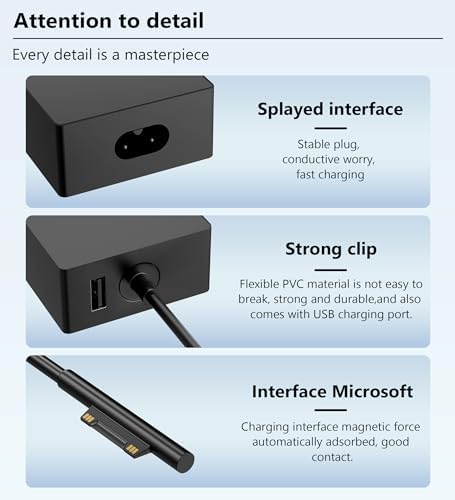 Ultra-Fast 127 W Surface Book 3 Charger with 10 FT Power Cable – Universal Compatibility for All Surface Devices Including Surface Book 1, 2, Laptop Studio, Pro Series – Dual Charging Capability with USB Port – Advanced Safety Features for Optimal Device Protection and Performance